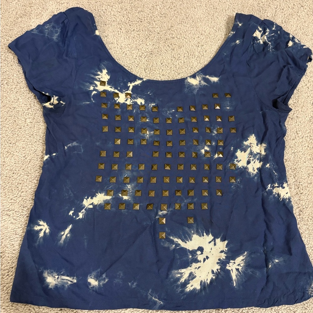 Lucca Couture Navy Tie-Dye Studded Tee